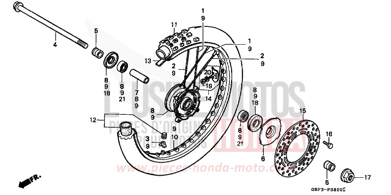 VORDERRAD von CR80R "große Räder" NEUCLEAR RED (R177) von 1998